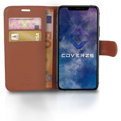 Coverzs telefoonhoesje geschikt voor Apple iPhone 12 / 12 Pro Bookcase hoesje - Walletcase flipcase shockproof hoesje pasjeshouder - bruin