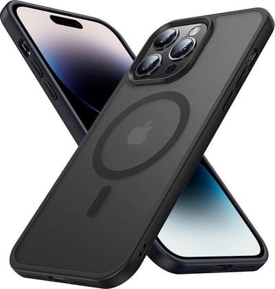 Cadorabo Hoesje geschikt voor Apple iPhone 14 PRO MAX in ZWART geschikt voor MagSafe - Hybride beschermhoes met TPU-siliconerand Case Cover en stevige achterkant