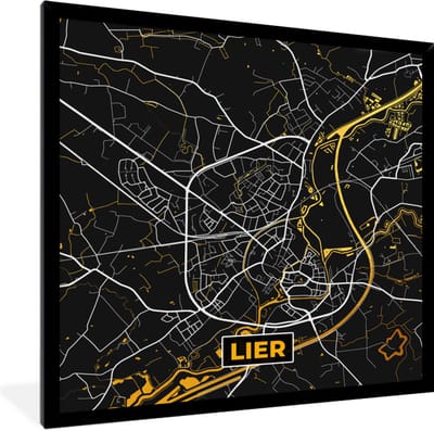 Fotolijst incl. Poster - Plattegrond - Lier - Goud - Stadskaart - Kaart - 40x40 cm - Posterlijst