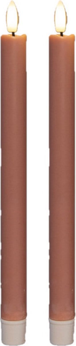 Anna's Collectionled dinerkaarsen - 2x - roze -25 cm - 3D vlam - warm wit licht