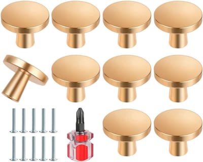 10 Stuks Gouden Kastknoppen - 30mm Ronde Ladehandgrepen, Paddenstoel Dresser Handvatten, Aluminium Legering met Schroeven voor Keuken en Badkamer Decoratie