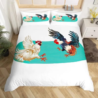 Housse de Couette Poulet Mignon King Queen Coloré Coq Ensemble de Literie Animal de Ferme Housse de Couette Drôle Rustique Ferme Housse de Couette AU Queen 210x210cm