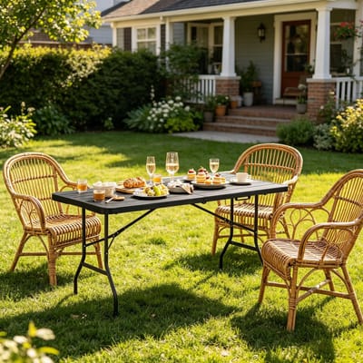 REDOM - Klaptafel - Opvouwbaar - Voor Tuin En Camping - HDPE En Metaal - Zwart - 180 X 74 X 70 Cm