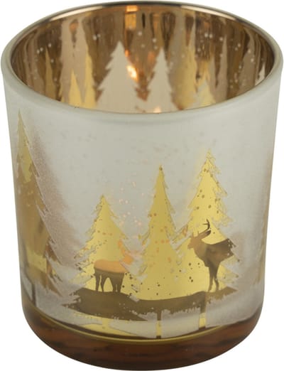 Theelichthouder hert boom goud klein 8cm