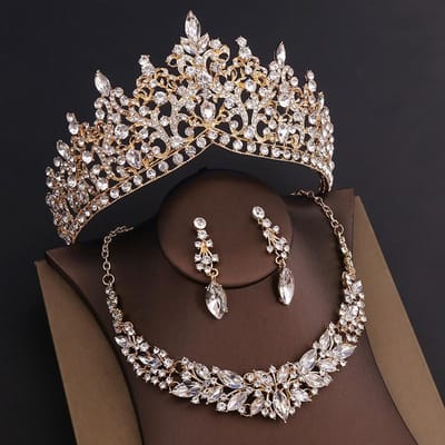 Luxe Kroon Bruidssieradensets voor Vrouwen Tiara's en Ketting Oorbellen Prom Bruidssieradenset Accessoires voor Trouwjurk brown