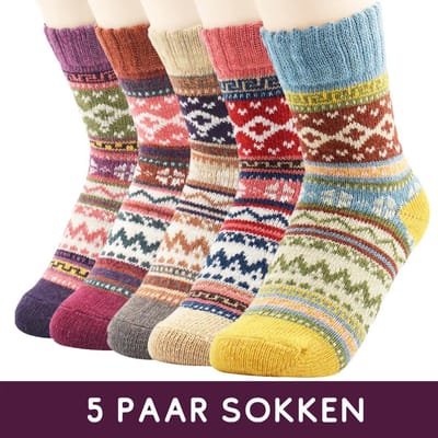 Winkrs© Warme Winter Sokken dames - set van 5 paar - Vintage design Noorse stijl - maat 35 tot 38 - Cadeautip