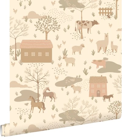 ESTAhome behang boerderij dieren beige - 50 x 900 cm - 131732