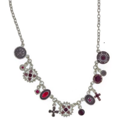 Behave® ketting zilverkleur met roze en paarse stenen - elegante en speelse stijl