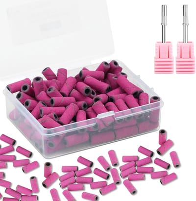 100 Stuks 240 Grit Mini Schuurbanden met 2 RVS Doorn Bits voor Nagelverzorging