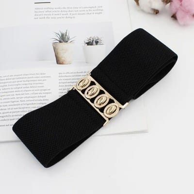 Dames Riem Mode Elastische Taillebedekking Gouden Gesp Elastische Taille Sluiting Veelzijdige Brede Riem Gecombineerd Met Jurk Jas Dames Riemen zwart