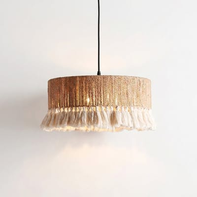 Niloc Boho Hanglamp Naturel - Waterbies Hanglamp met Franjes - Rotan Look Plafondlamp - E27 Fitting