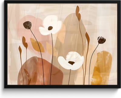 Poster in lijst - Fotolijst 80x60 cm - Posters - Bloemen - Abstract - Beige - Line art - Posterlijst zwart - Decoratie - Wanddecoratie woonkamer - Muurdecoratie slaapkamer