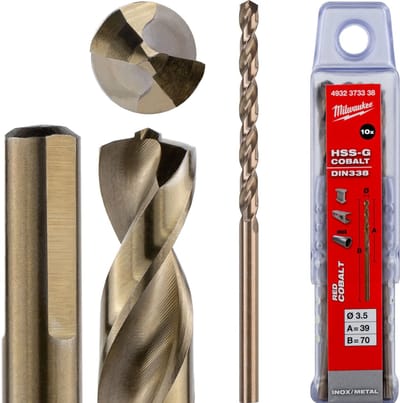 Milwaukee Metaalboren HSS-Ground Cobalt - DIN 338 - 5 en 10 stuks HSSGC 3,5 x 70-10 stuks - 4932373338