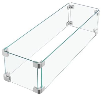 Rechthoekige Vuurkorf Windscherm van Gehard Glas - Dit Accessoire Voor Buiten met Aluminium Beugels en Anti-Slip Pads