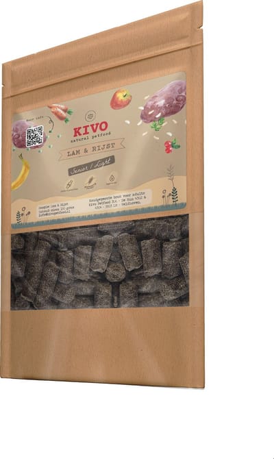 Kivo Petfood PROEFZAKJE Hondenbrokken Lam & Rijst Senior/Light 300 gram - Koudgeperst - Glutenvrij