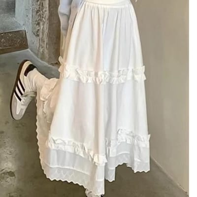 Witte Houten Oor Taart Rok voor Vrouwen In Lente en Zomer Nieuwe Kant A-lijn Rok Hoge Taille Slanke Rok XL wit