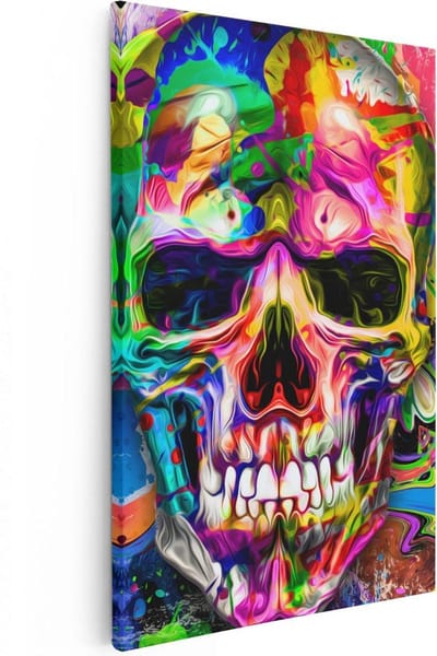 Artaza Canvas Schilderij Pop Art Skull - 20x30 cm - Klein - Wanddecoratie Abstract - Muurdecoratie Kleurrijk - Kamer Accessoires