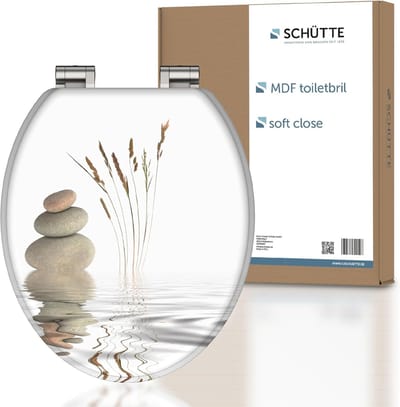 Houten Toiletbril - WC Deksel Zitting - Comfortabel Gebruik - Softclose Mechanisme - 43.5 x 37.5 cm - Wit Motief