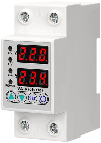 Instelbare, zelfherstellende intelligente overspannings- en onderspanningsbeveiliging - Digitale overspannings- en onderspanningsdisplay intelligente beschermer - 63A 220V - Relais overstroombeveiliging LED-display