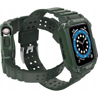 Bracelet de protection avec étui pour Apple Watch 7 / 6 / 5 / 4 / 3 / 2 / SE (45 / 44 / 42 mm) étui blindé coque pour montre verte