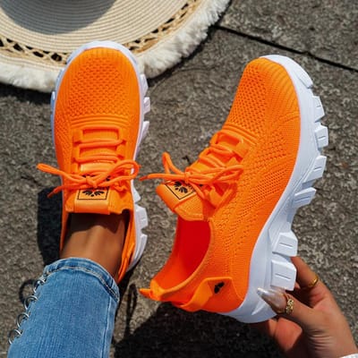 Oranje Ademende Gebreide Sneakers Dames Comfort Instappers Mesh Sportschoenen Vrouw Grote Maat 43 Dikke Bodem Gevulkaniseerde Schoenen Mujer 42 orange