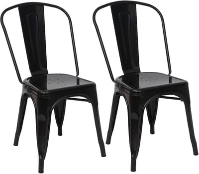 Set van 2 stoelen MCW-A73, bistrostoel stapelbare stoel, metalen industrieel ontwerp stapelbaar ~ zwart