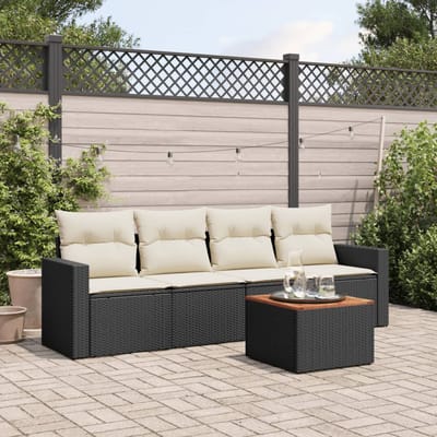 vidaXL - 5-delige - Loungeset - met - kussens - poly - rattan - zwart