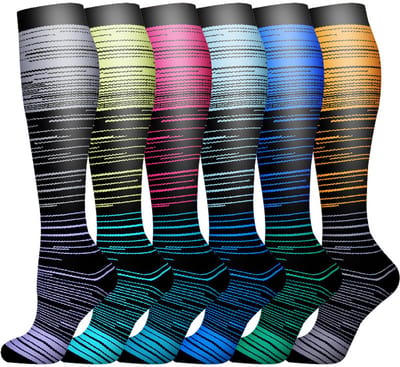 Verpakking van 6 paar unisex compressiekousen, kniekousen, steunkousen - beschermende sportcompressiekousen - S/M-7
