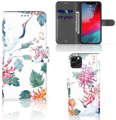 Apple iPhone 11 Pro Max Telefoonhoesje met Pasjes Bird Flowers