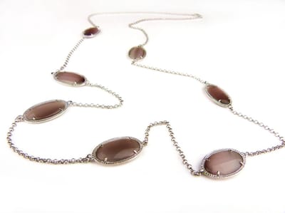 Zilveren halsketting halssnoer collier Model Oval met bruine stenen