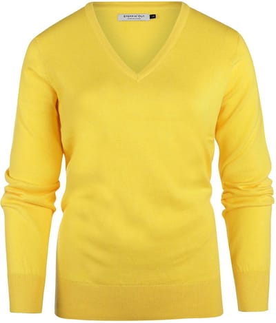 Steppin' Out Trui Cashmere Dames V-hals Geel - Maat L - Heren - Pullovers