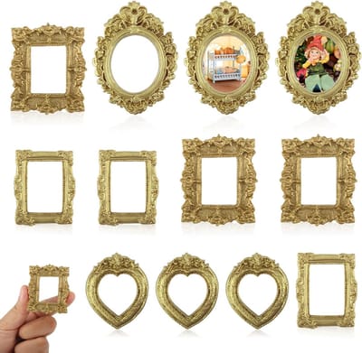 12 Stuks Mini Fotolijsten in Goud, Vintage Retro Design voor Sieraden en Fotografie Decoratie