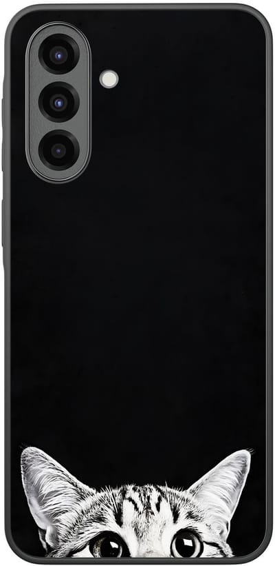 Hoesje geschikt voor Samsung Galaxy A36 - Kat kiekeboe - Zwart - TPU case - Print - Hardcase zwart telefoonhoesje