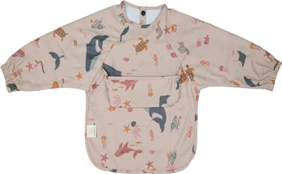 Honeybears Slab met mouwen – Waterproof slabbetje met mouw – Knutselslabber - 12 tot 36 maanden - Oranje met zeedieren