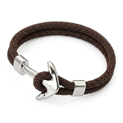 Heren armband – bruin koord met zilverkleurige anker sluiting – verstelbaar ontwerp