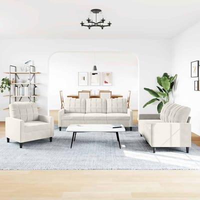 vidaXL - 3-delige - Loungeset - met - kussens - fluweel - crèmekleurig