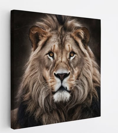 Saammp Canvas Schilderij - leeuwen portret - Afrika - Dieren - 20x20 - Foto op canvas - Wanddecoratie - Muurdecoratie Woonkamer - Slaapkamer decoratie - Canvas Print