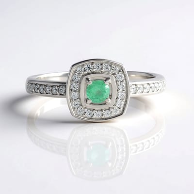 Cavill - Zilveren ring platina geplateerd - Colombiaanse smaragd 0,133 ct, zirkonia 0,304 ct - elegante damesring luxe sieraden