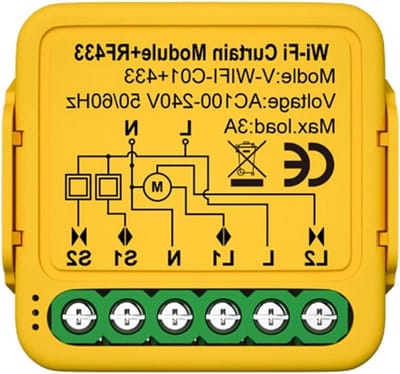 Smart Gordijn Module - Rolluik Schakelaar - Automatisch Bediening - App en Stem Controle - 39.2mm x 39.2mm - Geel