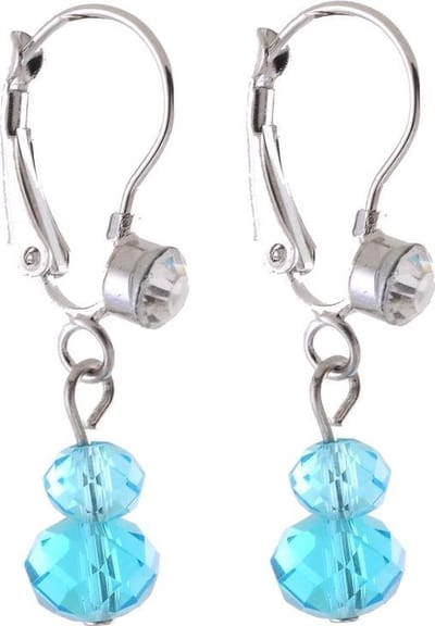 Behave - Oorbellen - Oorhangers met transparant aqua blauwe facet geslepen glaskraaltjes en steentje
