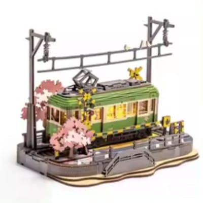 WoodR 3 d Puzzel treinstations size 214 *140 * 166 mm 3d Puzzels Sakura Reis Diy Model Gebouw Speelgoed Met Led Licht Houten Ambachtelijke Kits Tram Hobby Voor Kinderen v.a 14 jaar Hersenen Teaser Cadeau
