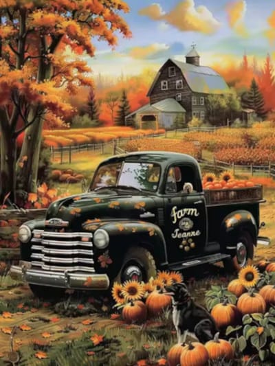 Diamond painting Pompoen boerderij herfst truck 30x40cm vierkante steentjes