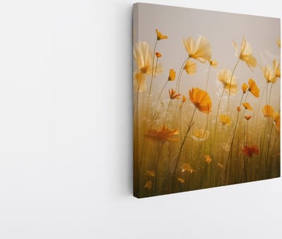 Saammp Canvas Schilderij - Gele Bloemen - Natuur - 20x20 - Foto op canvas - Wanddecoratie - Muurdecoratie Woonkamer - Kantoor Decoratie