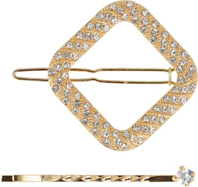 Haarsoires Haarspeld Haarclip 4,5cm - Vierkant - Glitter Steentjes - Goud – Set van 2 - Hair Clip - Decoratieve Haaraccessoire