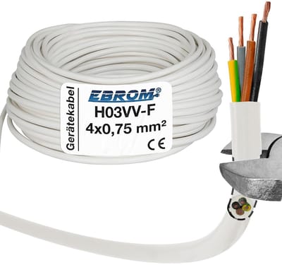 Ronde Kabel H03VV-F 4x0,75 mm ² Wit 125 Meter