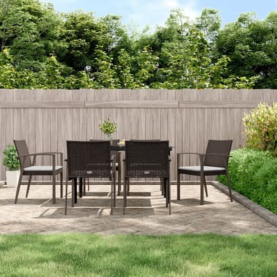 vidaXL - 7-delige - Tuinset - met - kussens - poly - rattan - en - staal
