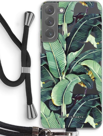 Case Company® - Hoesje met koord geschikt voor Samsung Galaxy S22 Plus hoesje met Koord - Bananenbladeren - Telefoonhoesje met Zwart Koord - Bescherming aan alle Kanten en Over de Schermrand