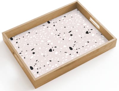 Dienblad hout 40x30 cm - Schootdienblad - Terrazzo - Patroon - Zacht - Zwart - Wit - Borrelplank rechthoek - Plateau dienbladen