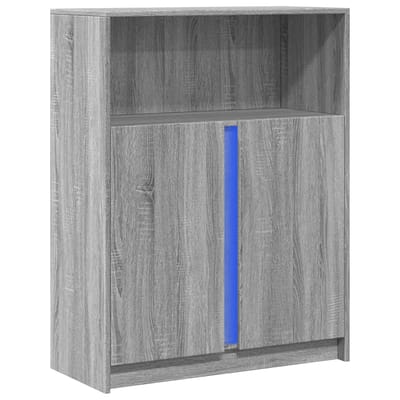 vidaXL - Dressoir - met - LED - 77x34x100 - cm - bewerkt - hout - grijs - sonoma - eiken