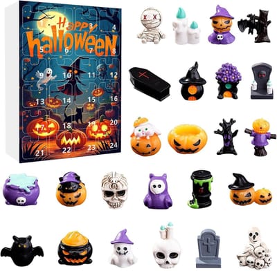 Halloween Adventskalender 2025, 24 Dagen Tel Af met Horror Pompom, Geesten en Schedels voor Kinderen en Volwassenen